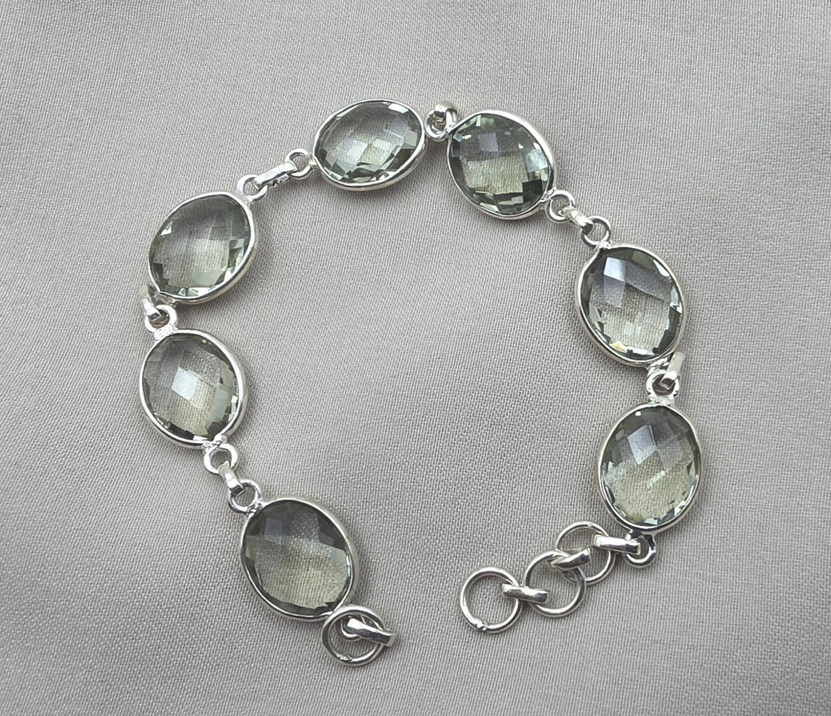 Green Amethyst 925 Sterling Silver Gemstone Vintage Bracelet Boho Jewelry
