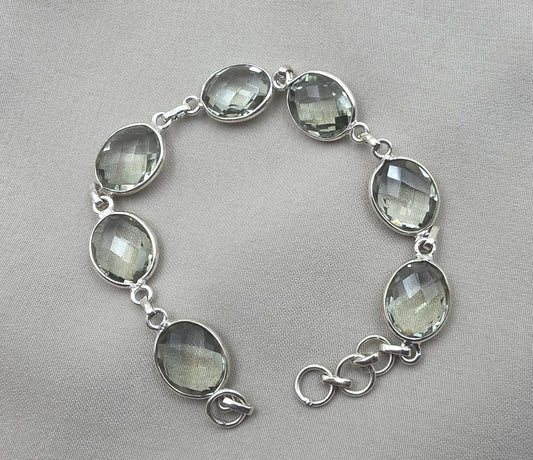 Green Amethyst 925 Sterling Silver Gemstone Vintage Bracelet Boho Jewelry