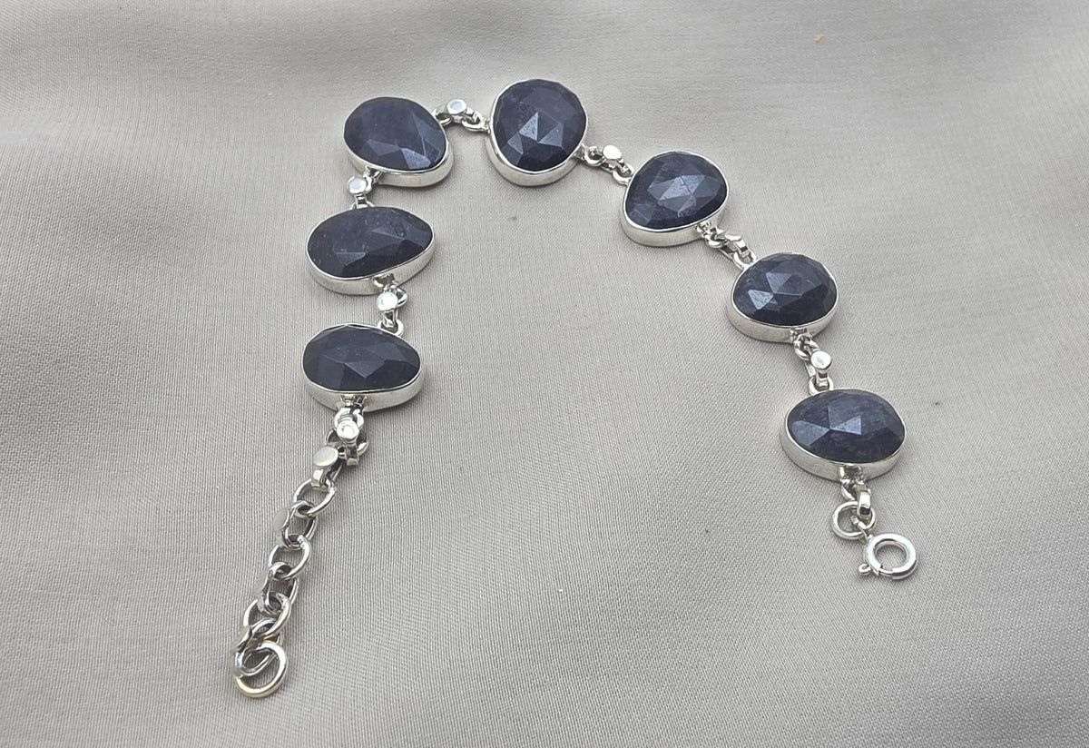 925 Sterling Silver Blue Sapphire Bracelet Faceted Sapphire Jewelry September Birthstone