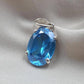 925 Sterling Silver Oval Blue Quartz Pendant, Natural Gemstone Charm, Boho Statement Jewelry