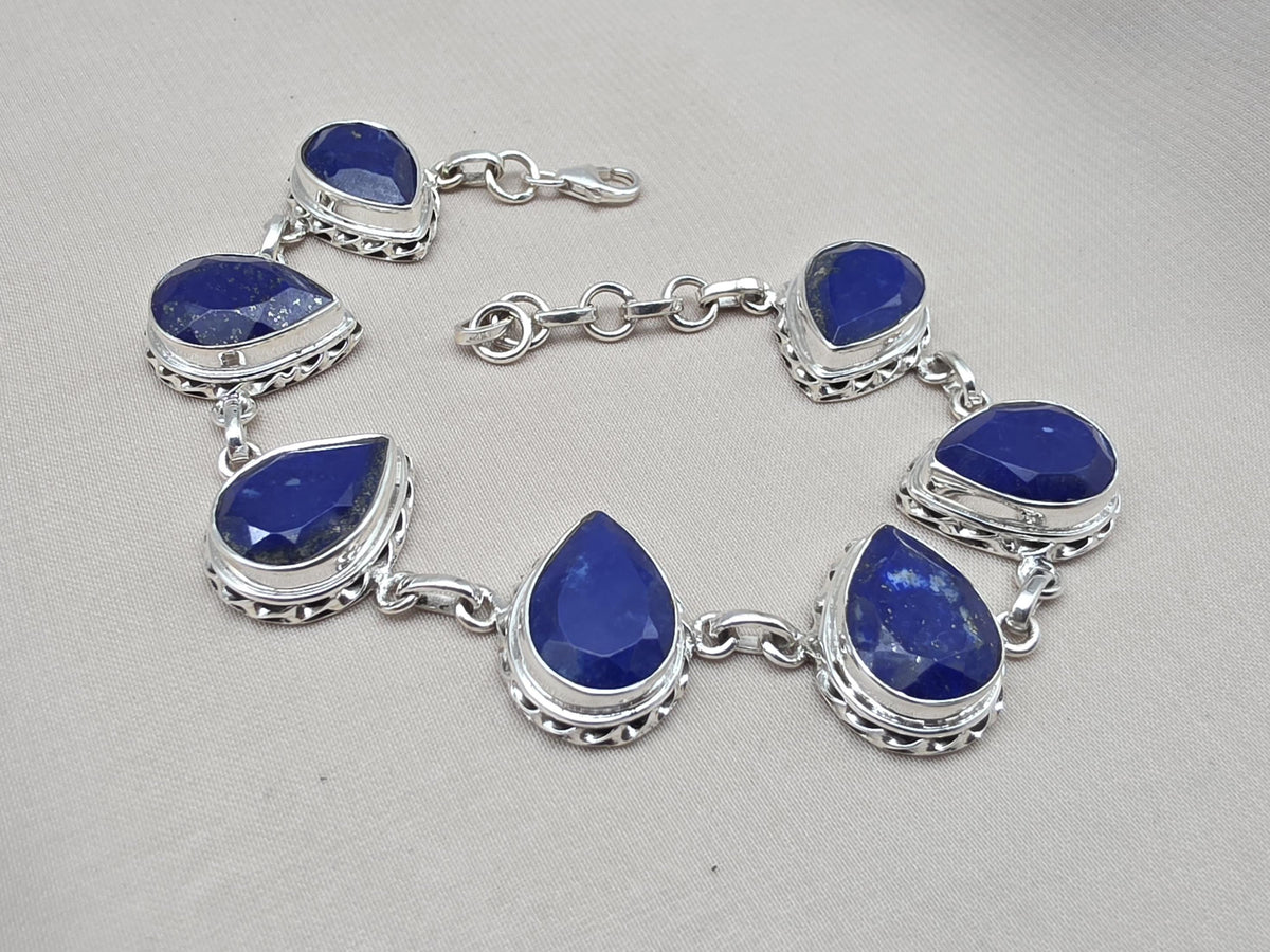 925 Sterling Silver Lapis Lazuli Bracelet Natural Blue Pear Shape Gemstone Handmade Jewelry
