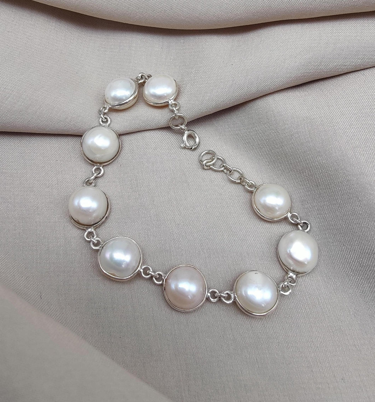 Mother of Pearl 925 Sterling Silver Bracelet: Bezel Set Gemstone Jewelry