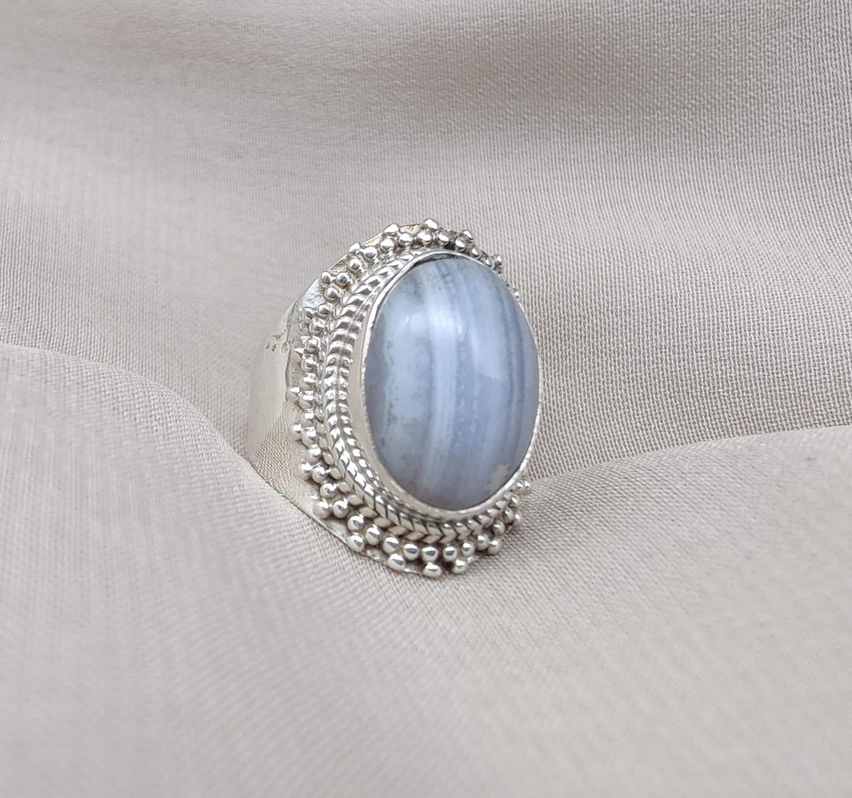 Blue Lace Agate Ring: Sterling Silver Boho Statement Ring