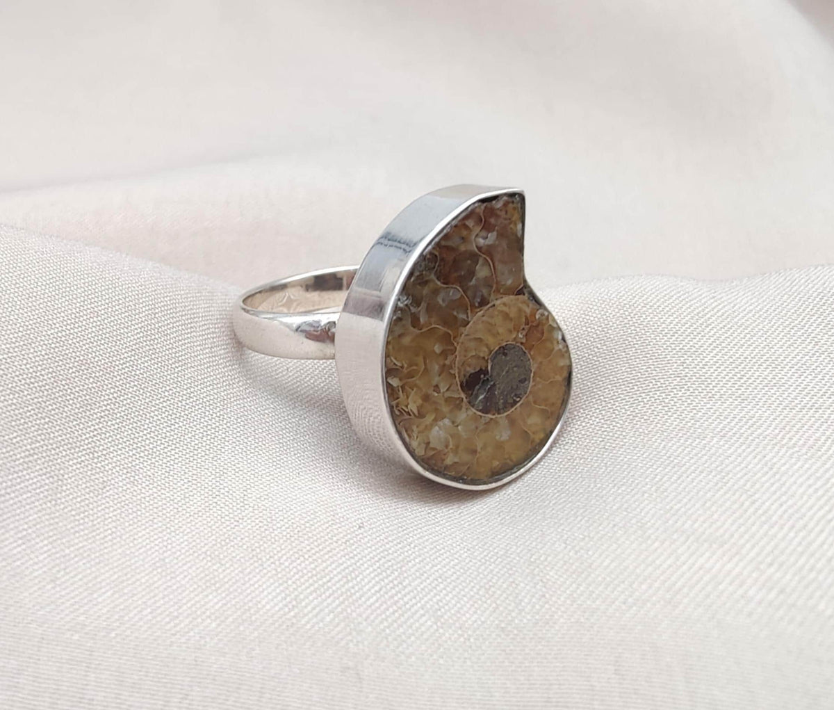 Ammonite Fossil Ring: 925 Sterling Silver Boho Statement Jewelry