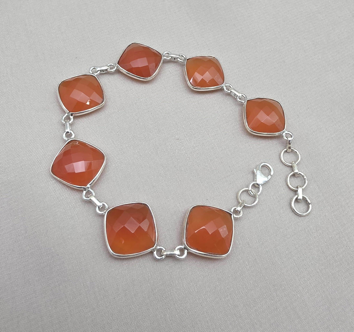 Sterling Silver Carnelian Bracelet, Faceted Gemstone Handmade Jewelry