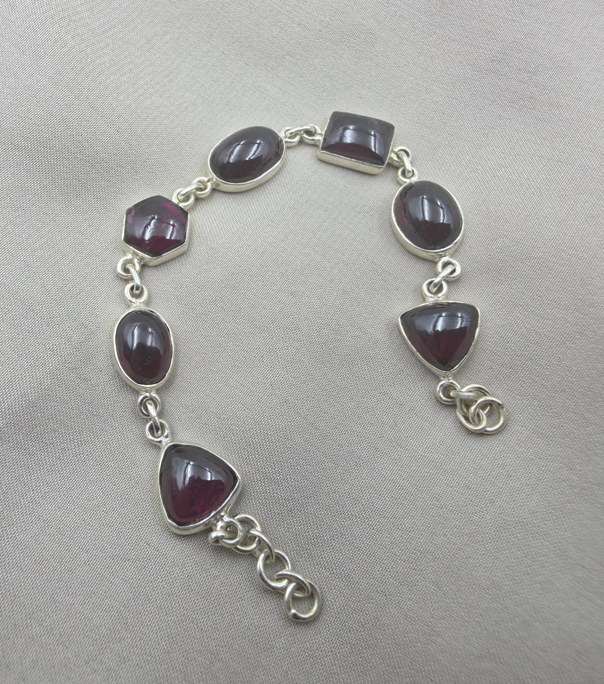925 Sterling Silver Garnet Link Bracelet Natural Gemstone Handmade Artisan Jewelry Gift for Her