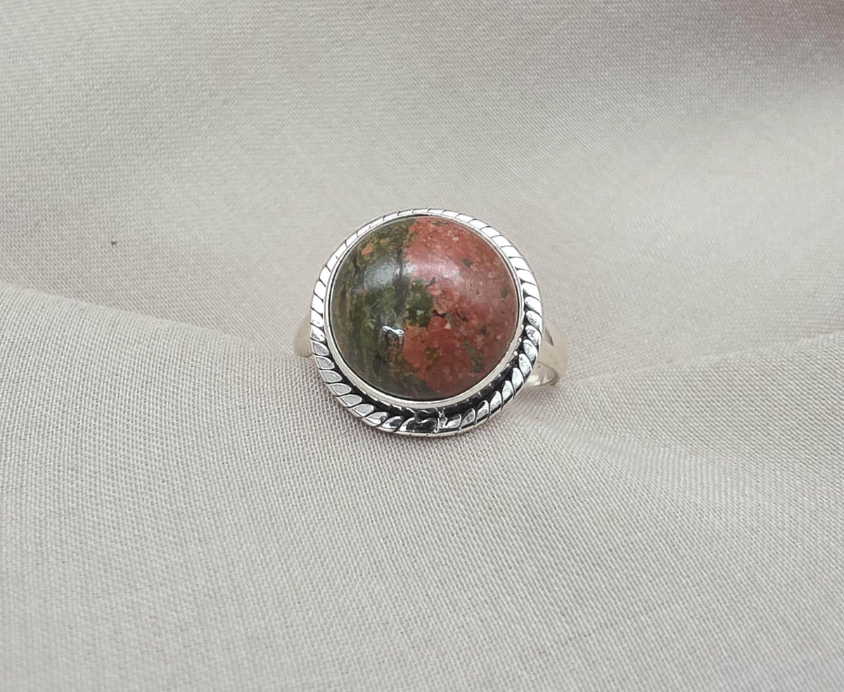 Unakite Jasper 925 Sterling Silver Ring Natural Gemstone Ring Boho Healing Crystal Jewelry