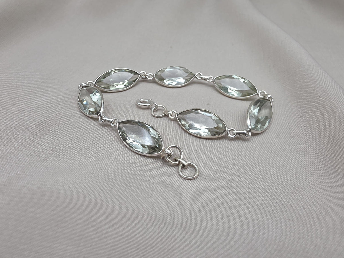 925 Sterling Silver Green Amethyst Bracelet Marquise shape Gemstone Elegant Link Bracelet Gift