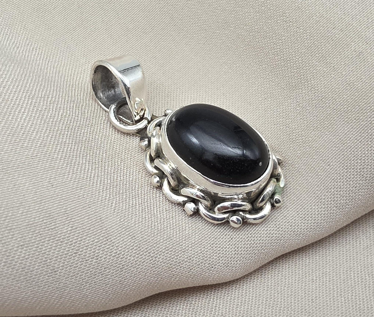 Black Onyx 925 Sterling Silver Pendant: Boho Protection Handmade Jewelry