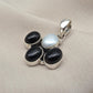 Black Onyx & Mother of Pearl 925 Sterling Silver Pendant: Handmade Boho Necklace