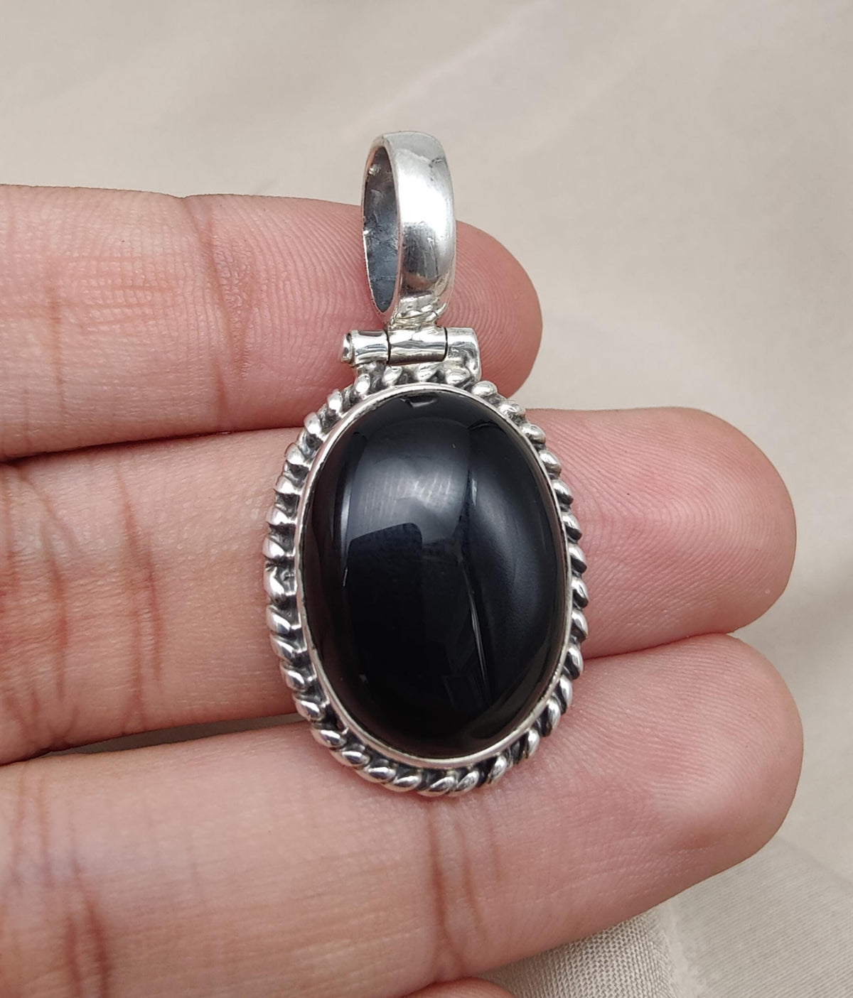 Handmade Black Onyx 925 Sterling Silver Pendant: Protection Amulet