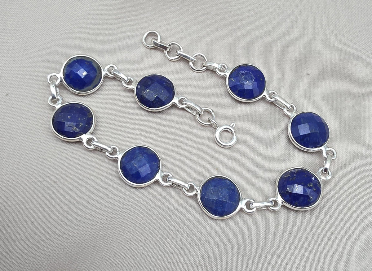 Natural Lapis Lazuli Bracelet 925 Sterling Silver December Birthstone