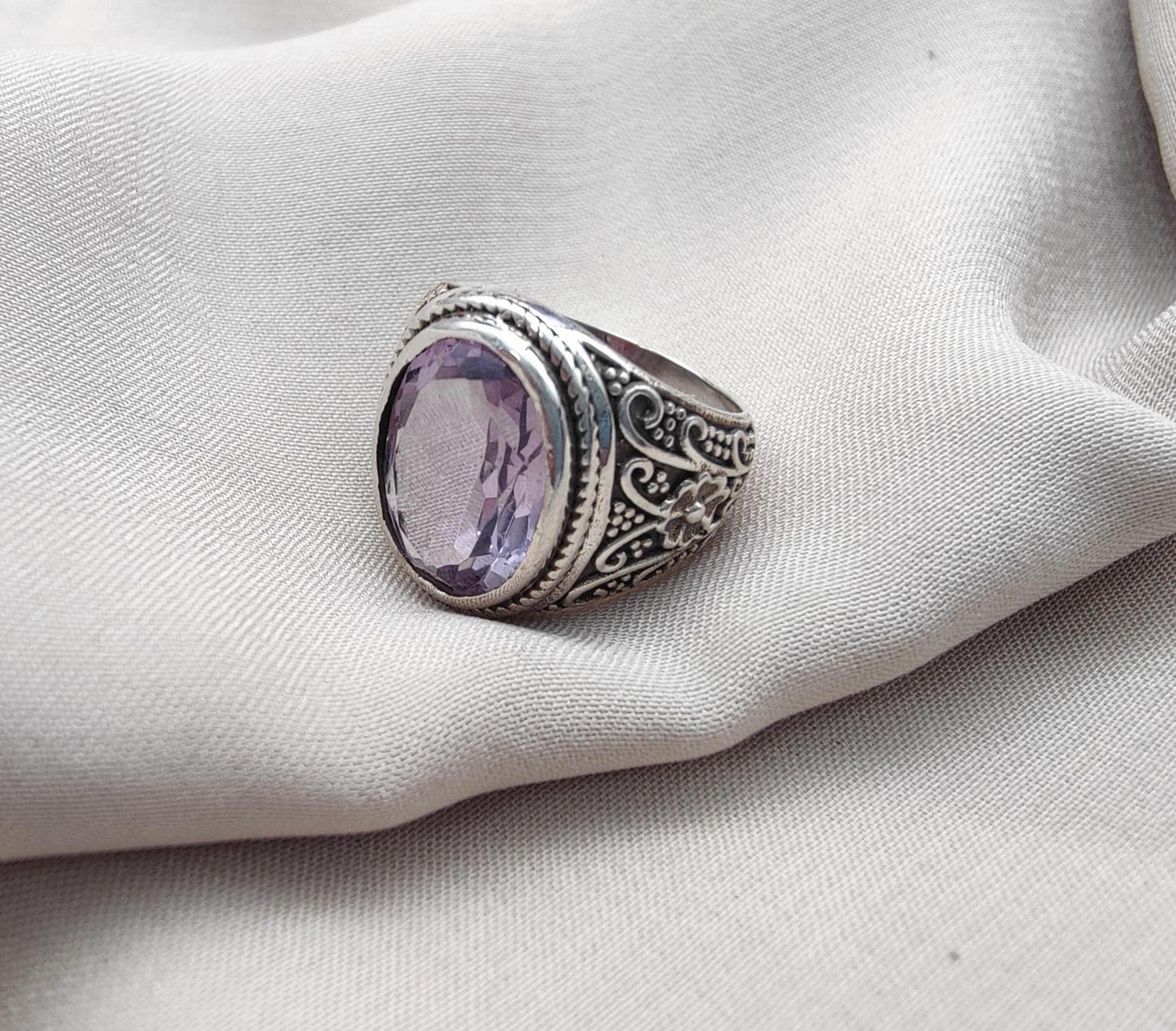 Amethyst Plaster Ring: Handmade 925 Sterling Silver Statement Jewelry