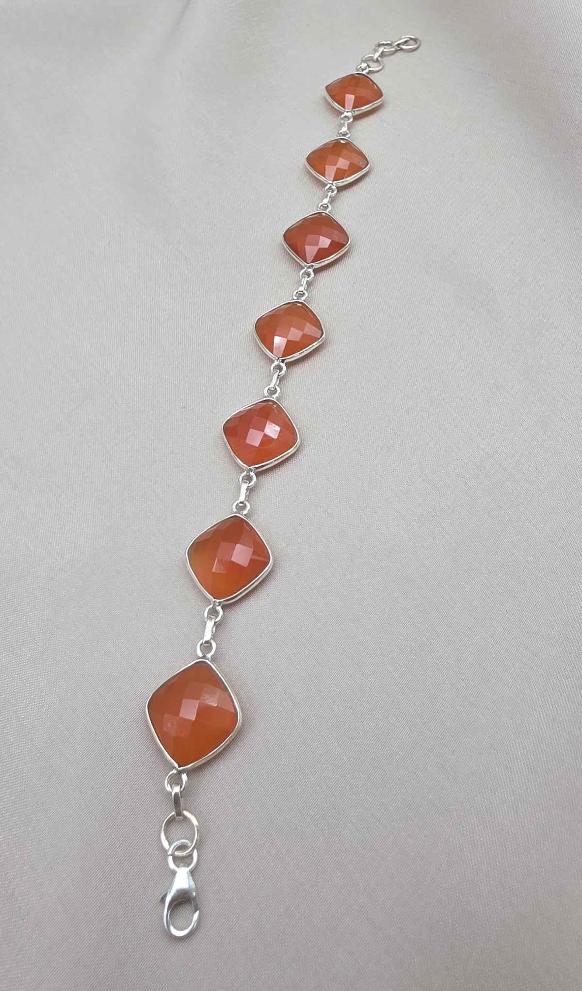 Sterling Silver Carnelian Bracelet, Faceted Gemstone Handmade Jewelry