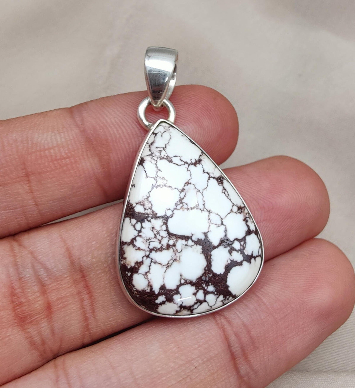 925 Sterling Silver Wild Horse Jasper Pendant Necklace: Teardrop, Boho Healing Crystal