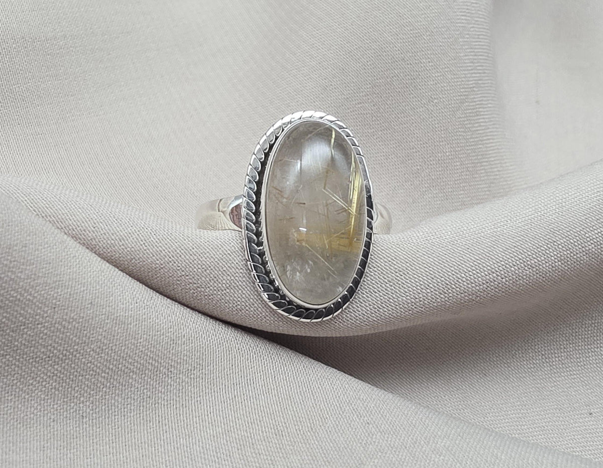 Rutilated Quartz Ring 925 Sterling Silver Oval Gemstone Ring Handmade Boho Statement Jewelry
