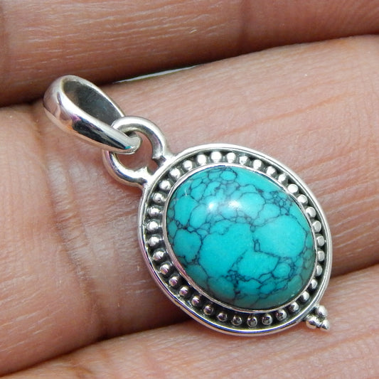 925 SOLID STERLING SILVER NATURAL TIBETAN TURQUOISE GEMSTONE HANDMADE PENDANT
