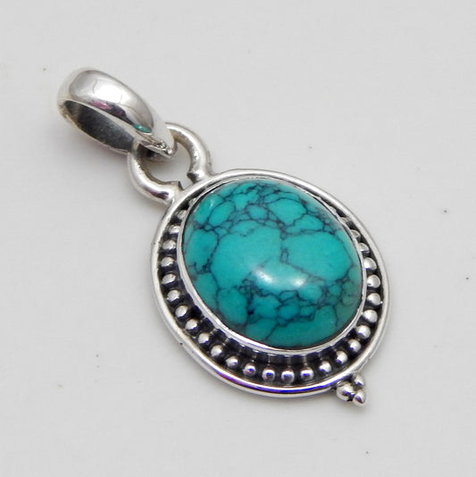 925 SOLID STERLING SILVER NATURAL TIBETAN TURQUOISE GEMSTONE HANDMADE PENDANT