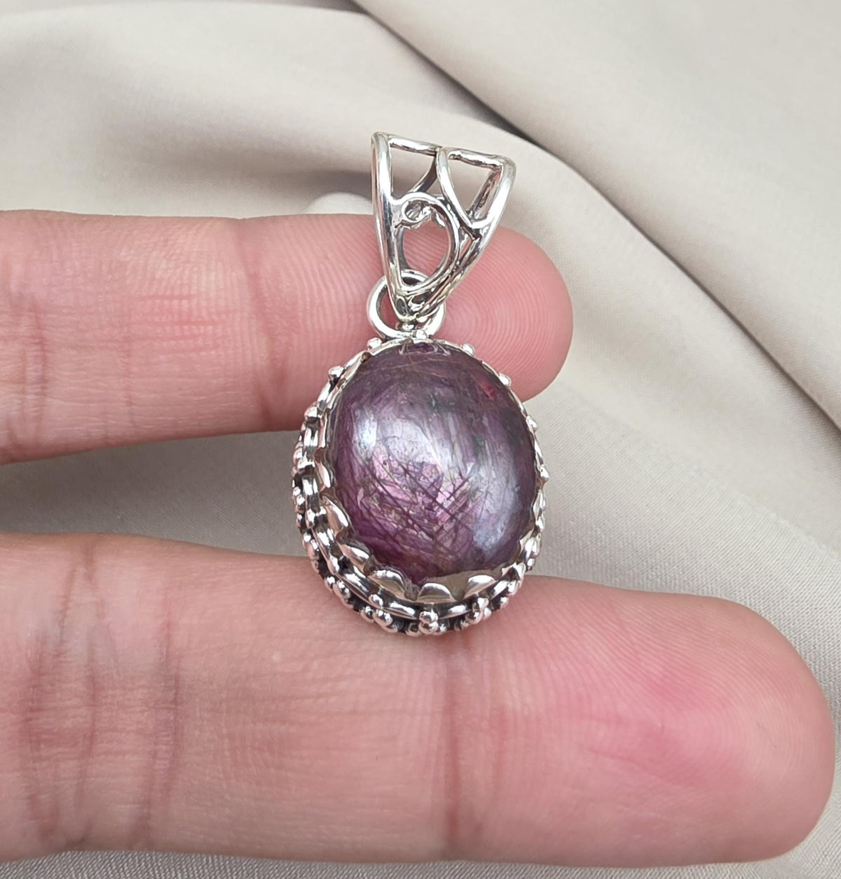 Natural Ruby Star Pendant Genuine Asteriated Ruby Cabochon Handmade 925 Sterling Silver Jewelry