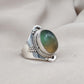 Fluorite Sterling Silver Ring: Green-Gold Crystal, Boho Healing Jewelry