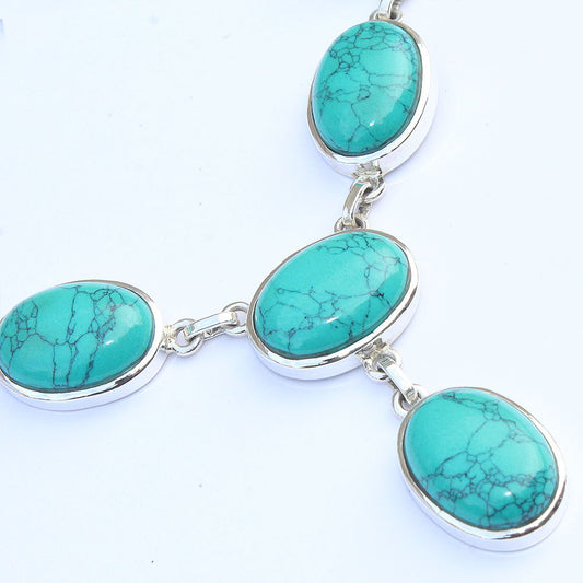 925 SOLID STERLING SILVER NATURAL TIBETAN TURQUOISE HANDMADE NECKLACE,18 INCHES