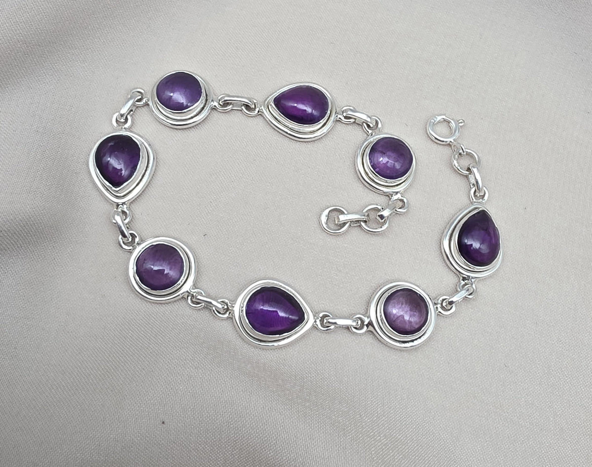 Amethyst 925 Sterling Silver Bracelet Natural Purple Gemstone Handmade