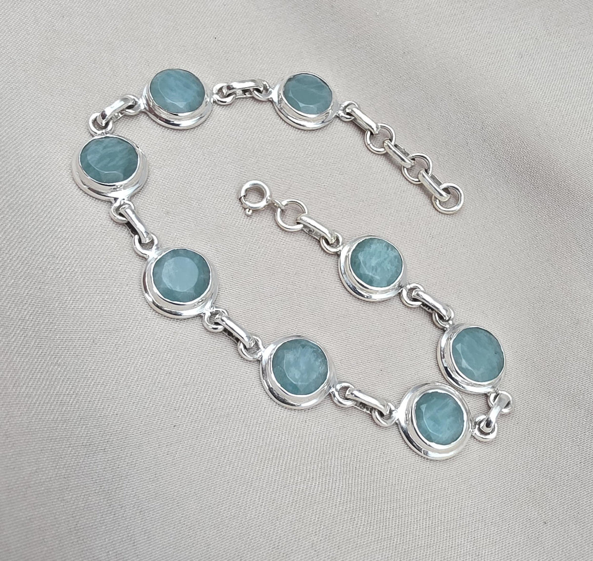 925 Sterling Silver Amazonite Bracelet Aqua Blue Gemstone Boho Vintage Bracelet for Women