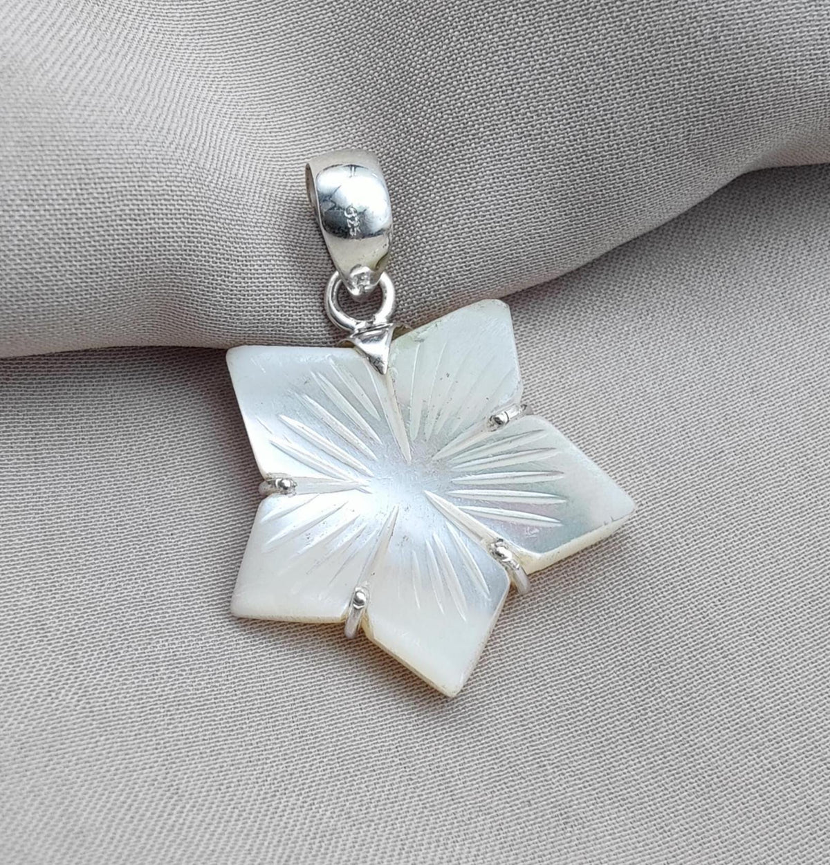 Mother of Pearl Star Pendant: 925 Sterling Silver Boho Necklace
