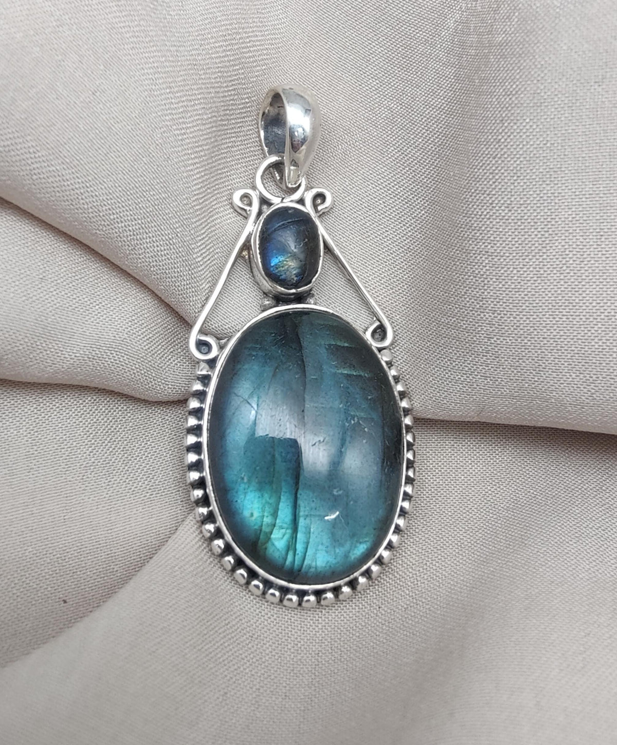 Labradorite Pendant: 925 Sterling Silver Blue Flash Boho Necklace