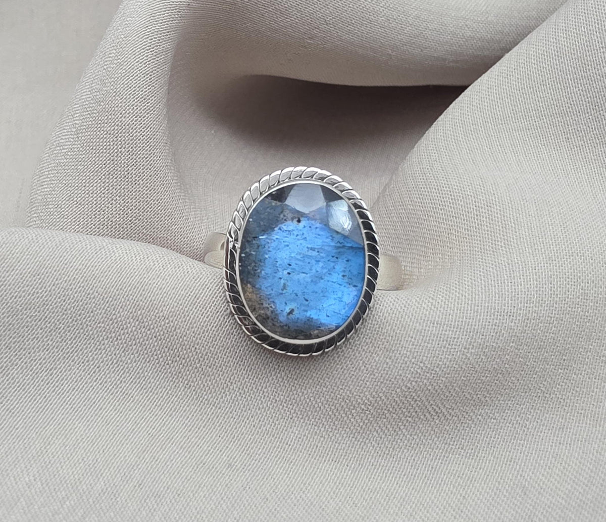 Labradorite Ring 925 Sterling Silver Blue Flash Gemstone Boho Statement Jewelry Gift For Her