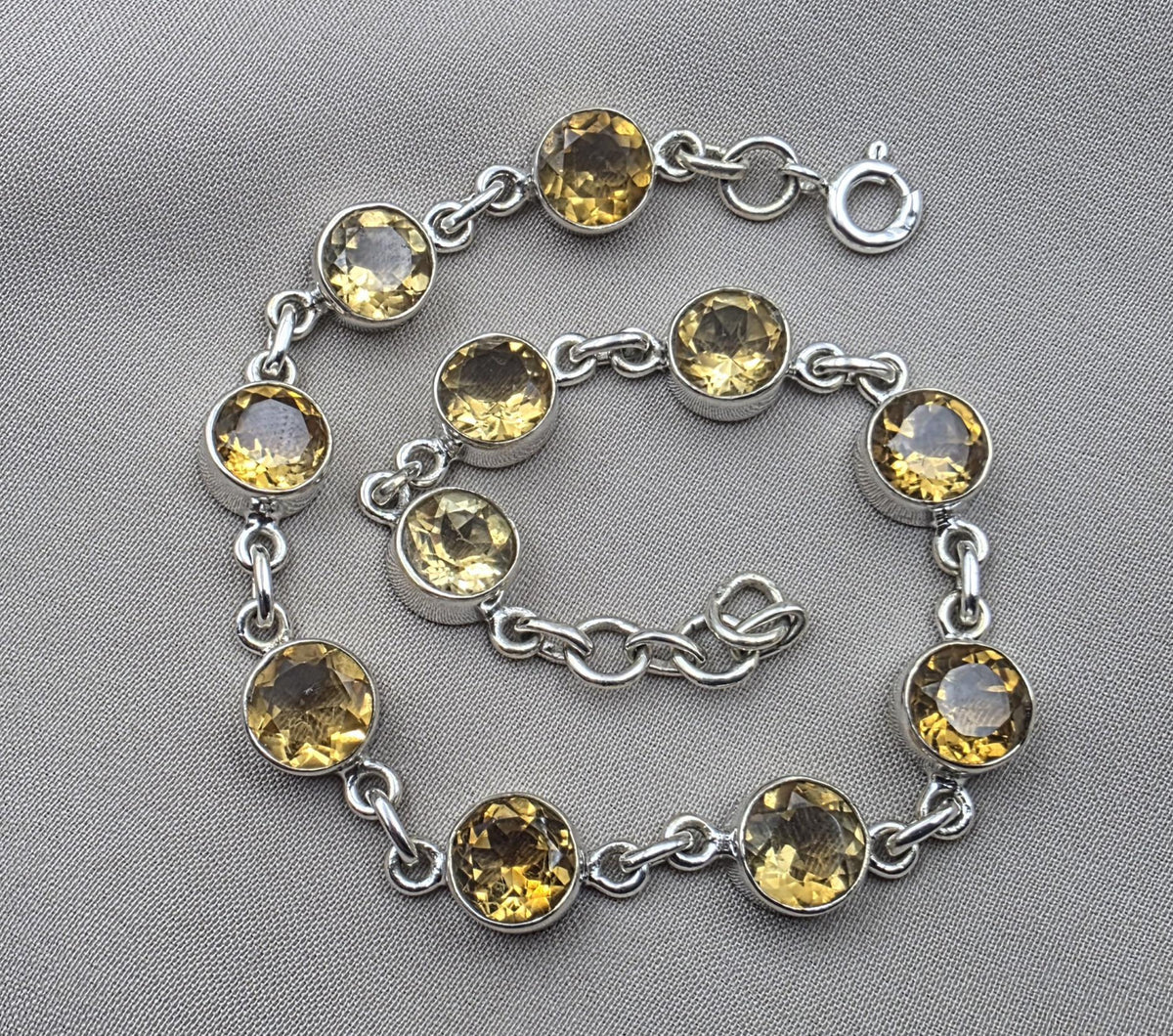 925 Sterling Silver Citrine Bracelet Natural Yellow Gemstone Link Jewelry