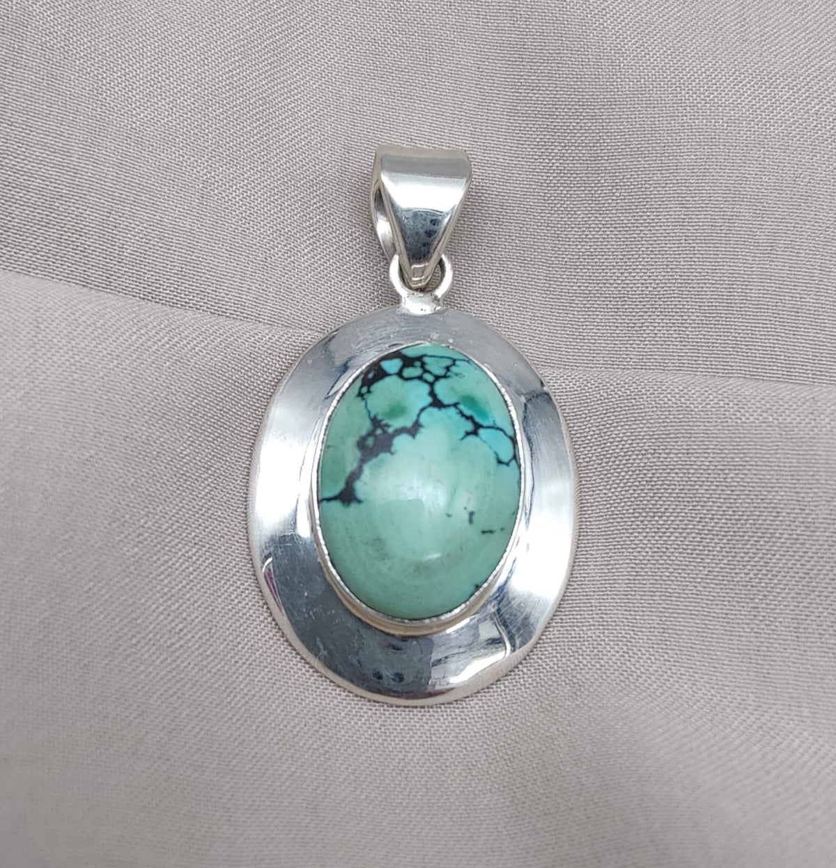 Tibetan Turquoise Pendant: Sterling Silver Boho Necklace, Handmade