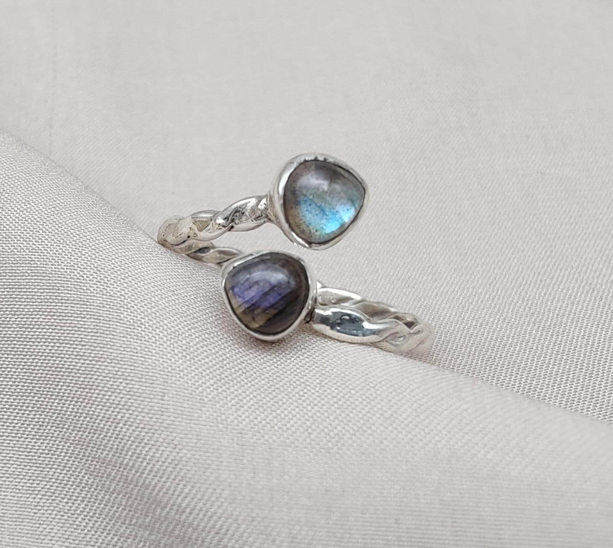 Labradorite Heart Sterling Silver Ring: Adjustable Boho Jewelry