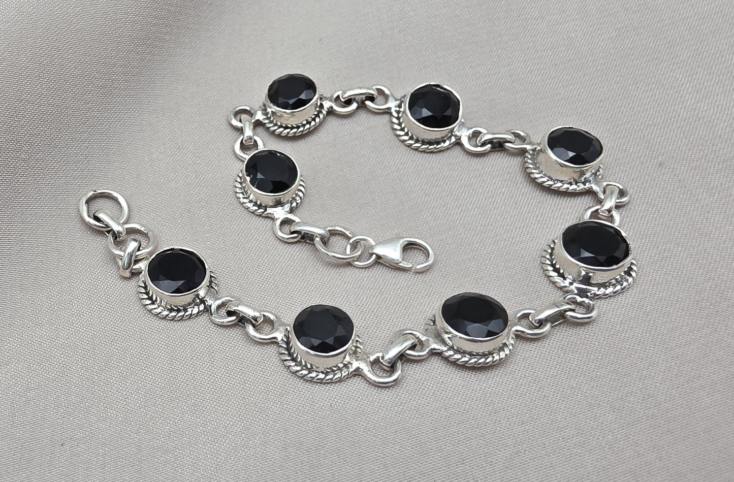 Black Onyx Bracelet 925 Sterling Silver Round Gemstone Wedding Bracelet Unique Design Jewelry