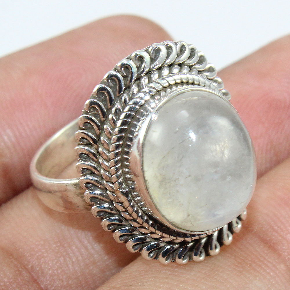 925 SOLID STERLING SILVER NATURAL RAINBOW MOONSTONE GEMSTONES HANDMADE RING, ALL SIZES AVAILABLE