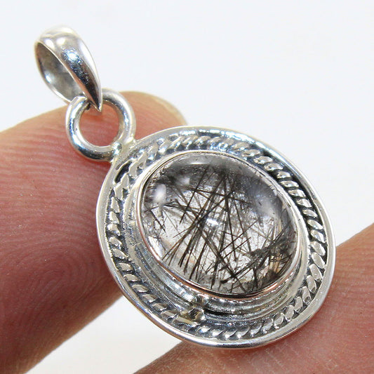 925 SOLID STERLING SILVER NATURAL BLACK RUTILE PENDANT