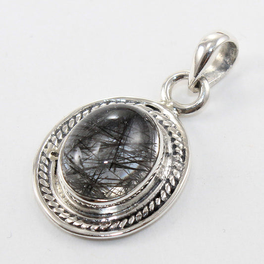 925 SOLID STERLING SILVER NATURAL BLACK RUTILE PENDANT