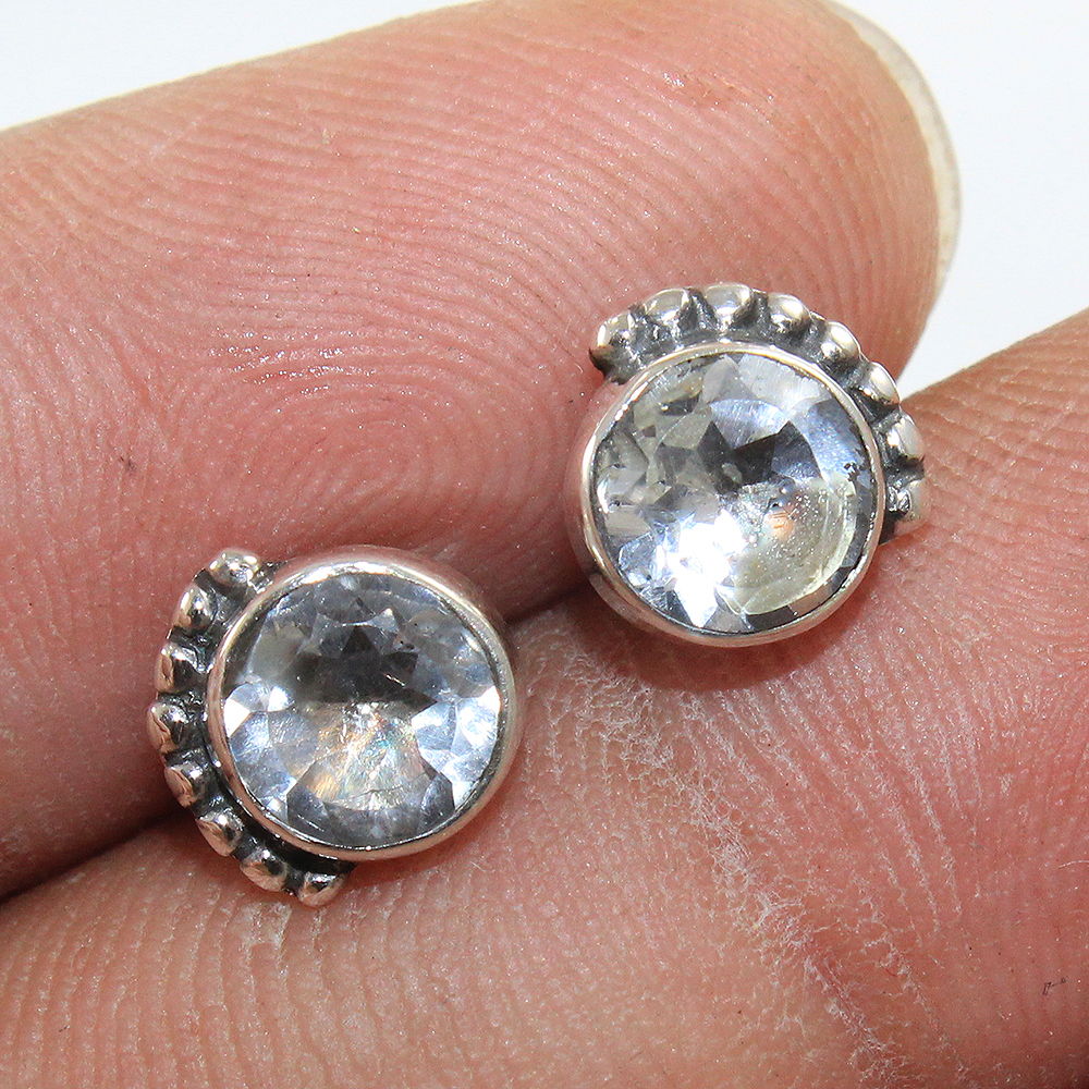 925 SOLID STERLING SILVER NATURAL CRYSTAL QUARTZ GEMSTONE STUD EARRING