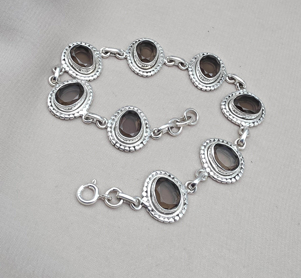 925 Sterling Silver Smoky Quartz Bracelet Natural Brown Oval Gemstone Handmade Jewelry