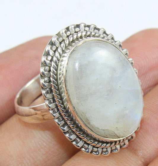 925 SOLID STERLING SILVER NATURAL RAINBOW MOONSTONE GEMSTONES HANDMADE RING, ALL SIZES AVAILABLE