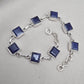 Blue Sapphire Cushion Link Bracelet 925 Sterling Silver Square Faceted Gemstone Bracelet Handmade Jewelry