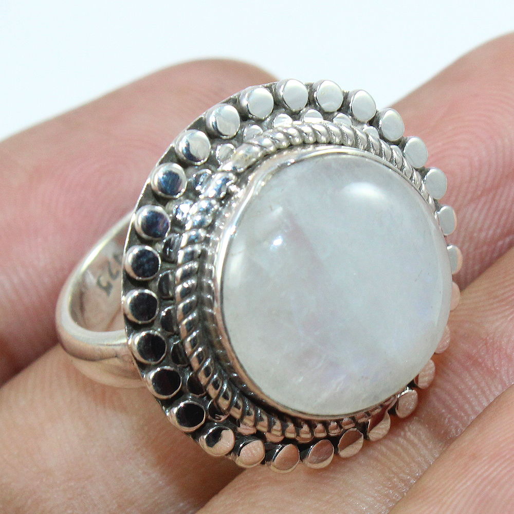 925 SOLID STERLING SILVER NATURAL RAINBOW MOONSTONE GEMSTONES HANDMADE RING, ALL SIZES AVAILABLE