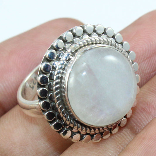 925 SOLID STERLING SILVER NATURAL RAINBOW MOONSTONE GEMSTONES HANDMADE RING, ALL SIZES AVAILABLE