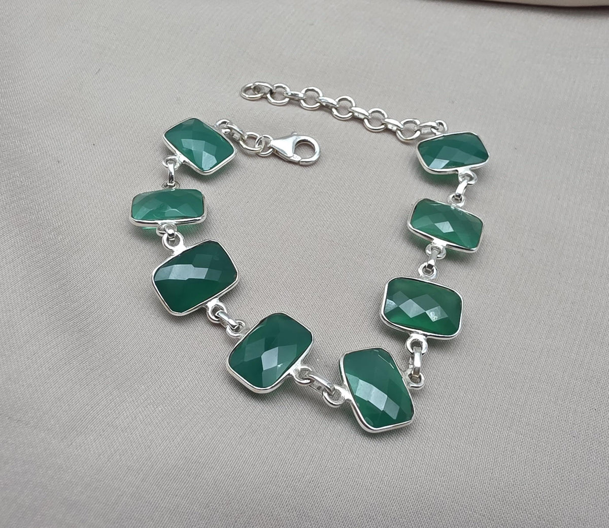 Green Onyx 925 Sterling Silver Bracelet Natural Gemstone Handmade Jewelry