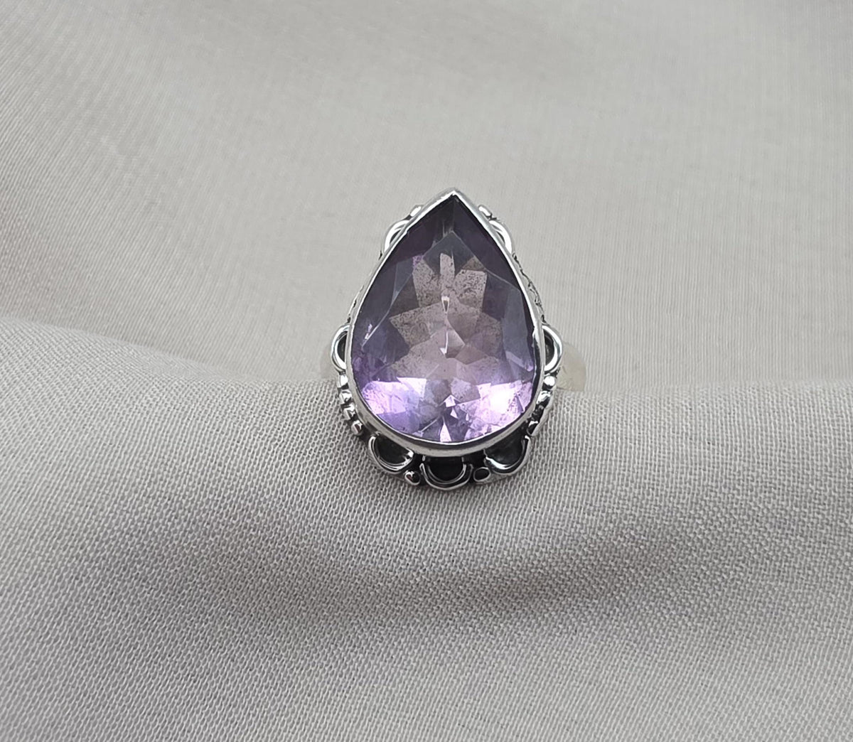 925 Sterling Silver Amethyst Ring Pear Shape Purple Gemstone Statement Ring February Birthstone