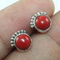 925 SOLID STERLING SILVER NATURAL RED CORAL GEMSTONE STUD EARRING