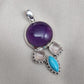 Amethyst Rose Quartz Turquoise Pendant: 925 Silver Healing Crystal Boho Necklace