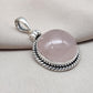 Handmade Rose Quartz Pendant: 925 Sterling Silver Round Necklace