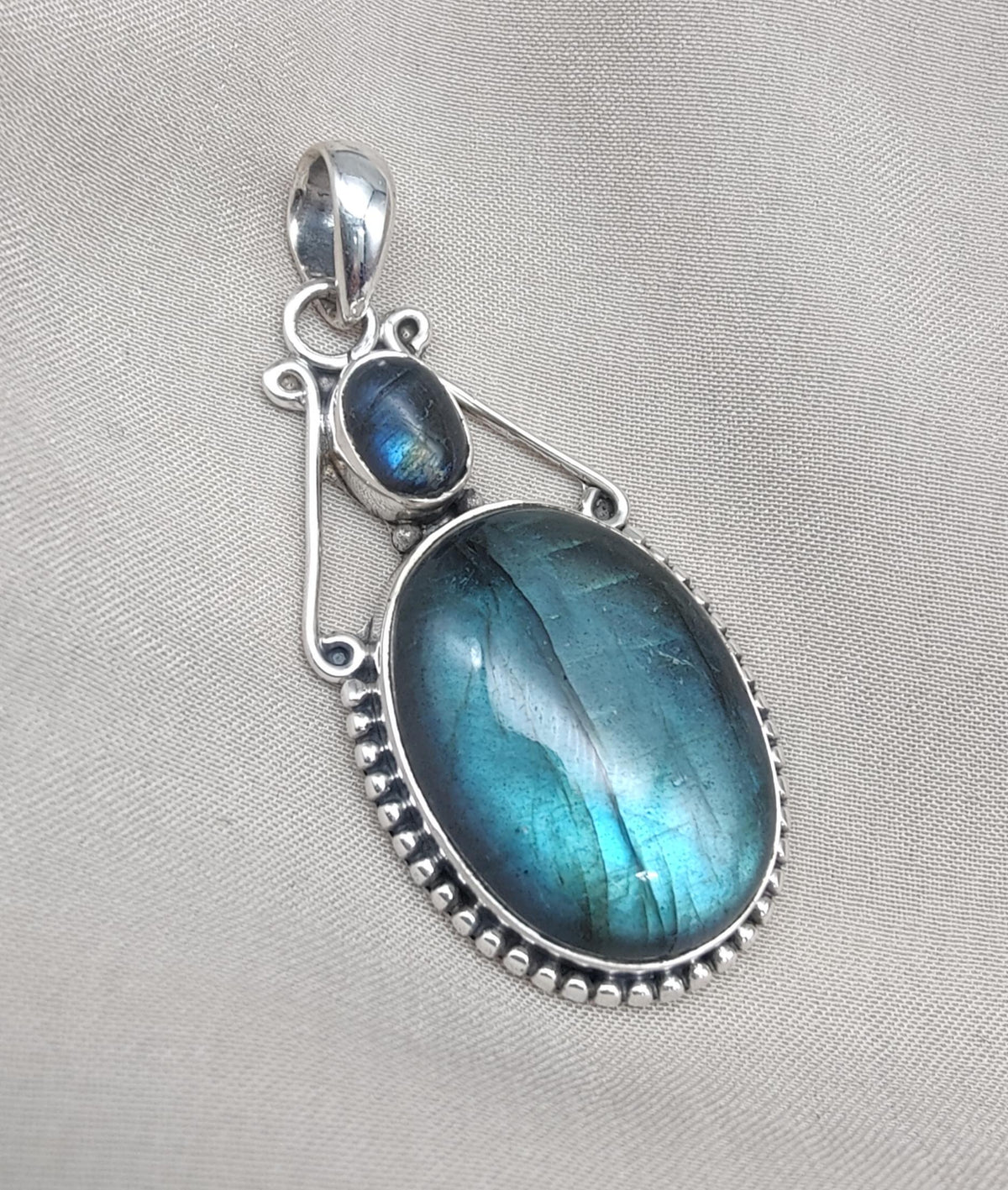 Labradorite Pendant: 925 Sterling Silver Blue Flash Boho Necklace