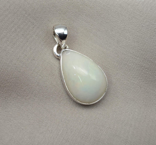 Ethiopian Opal Pear Pendant 925 Sterling Silver Handmade Cabochon Gemstone Jewelry
